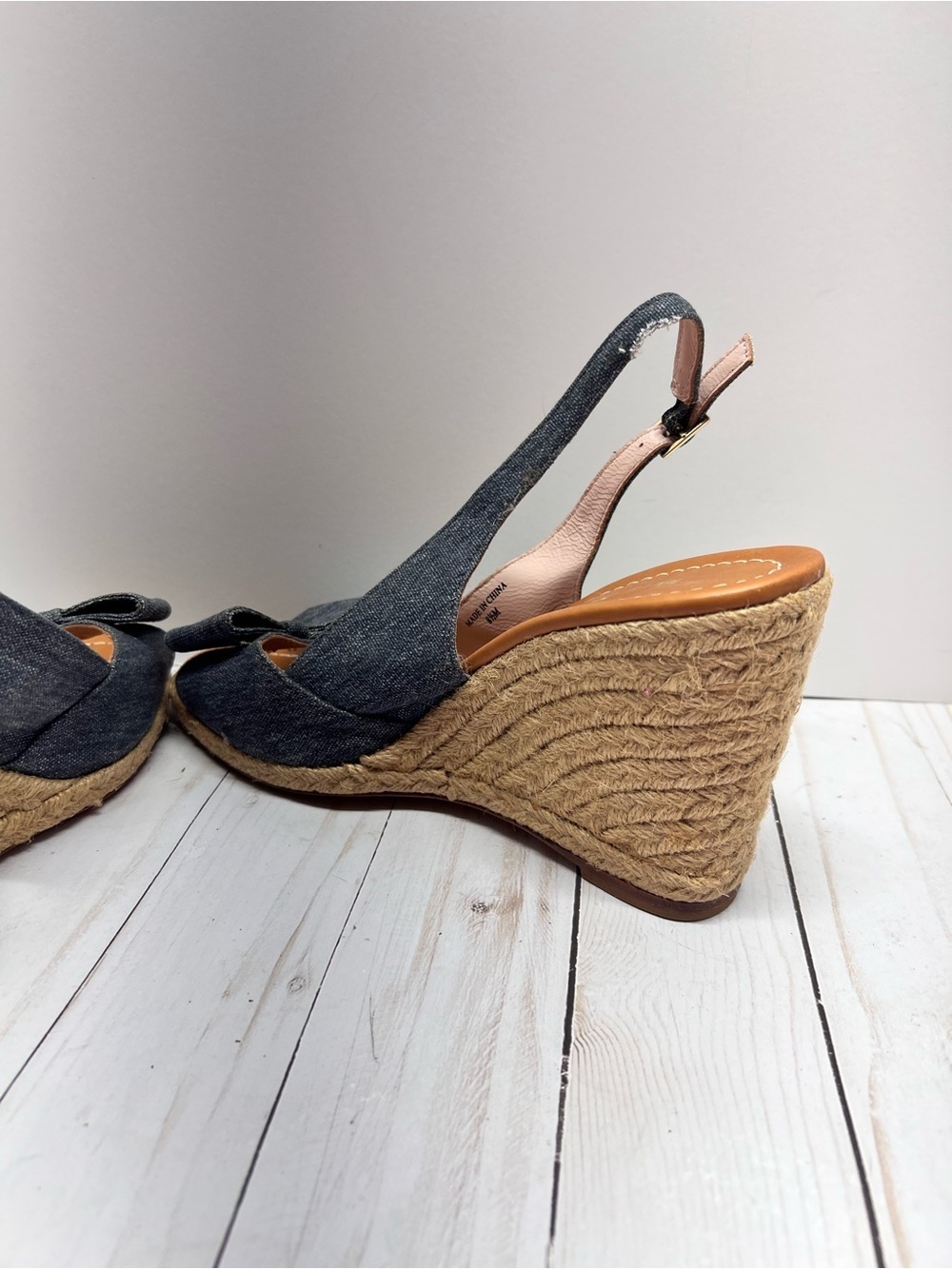 Kate Spade Jaden Chambray Wedge Sandals Bow Espadrille Size 8.5M - Picture 8 of 11